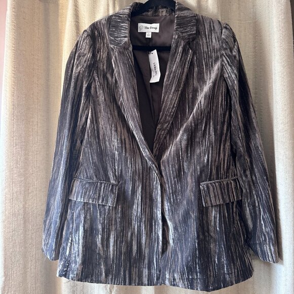 NWT The Drop Women's Blake Long Blazer, Java Velvet (L) - Picture 4 of 5
